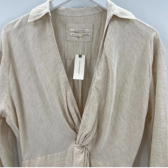 NWT Anthropologie V Neck Knot Front Long Sleeve Faux
Wrap Midi Dress Ivory Linen - Picture 12 of 15